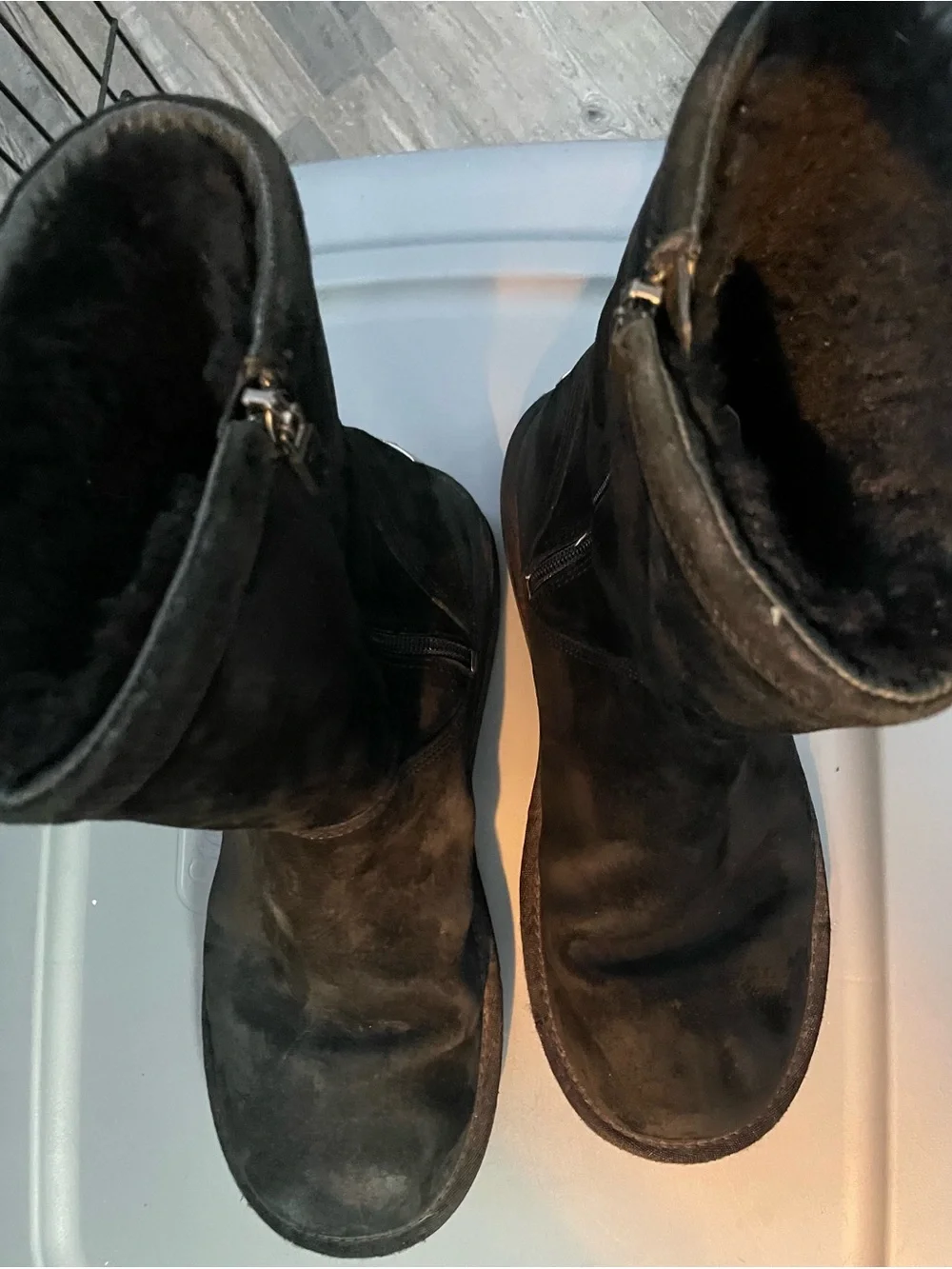 UGG Women's Black Suede classic zipper short Boots